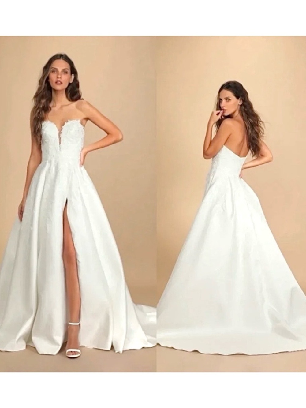 Lulus Now and Always White Beaded Embroidered Strapless Wedding Gown 6